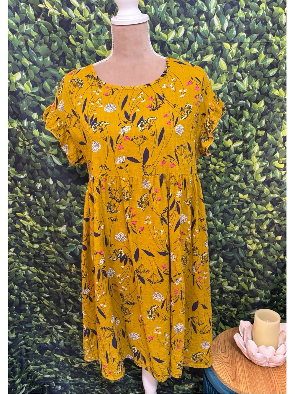 Emery Rose Yellow Floral Ruffle Short Sleeve Babydoll Dress Womens Size Medium - Picture 6 of 13